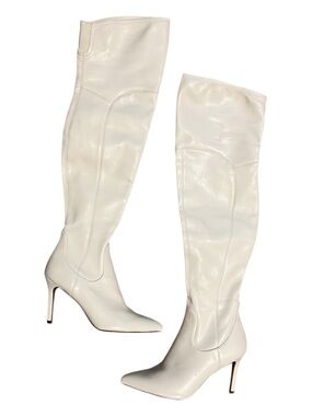 Marc Fisher Daneca White Over the Knee OTK Stiletto Boots 8.5 Bridal Baddie Sexy